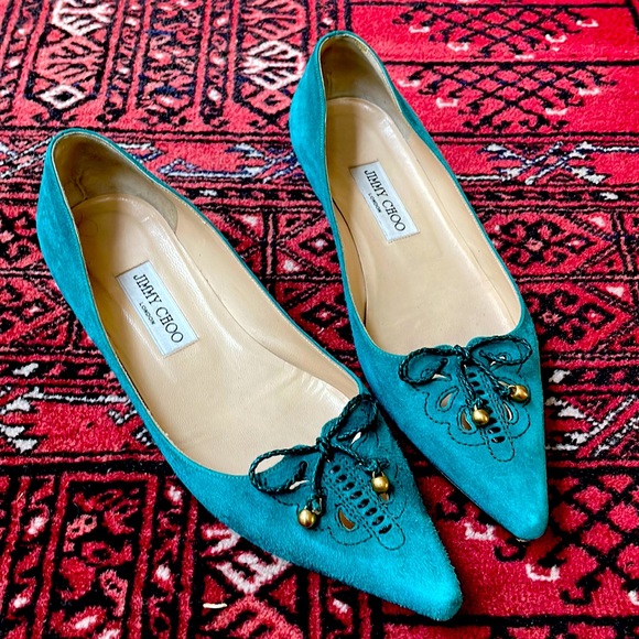 Jimmy Choo teal pointy toe flats, sz 39 - Picture 1 of 7